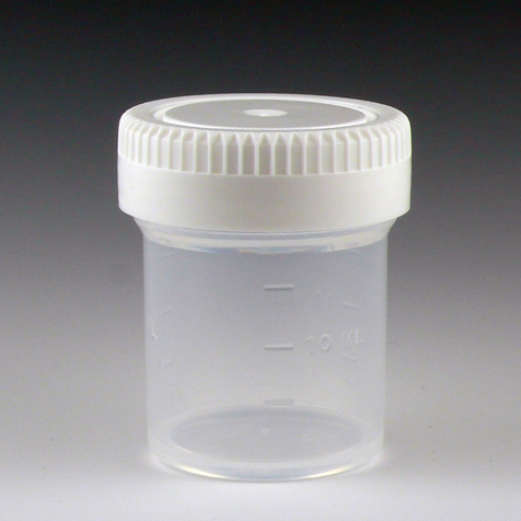 Globe Scientific Container: Tite-Rite, 20mL (0.67oz), PP, 35mm Opening, Graduated, with Separate White Screwcap Containers; Leak Resistant; transport